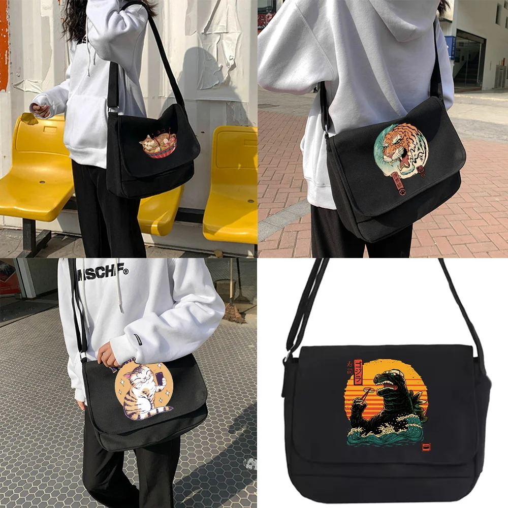 

Bag Canvas Shoulder Bags Diagonal Bag Youth Satchel Women Messenger Bags School Envelope Pouch Japan Cat Pattern