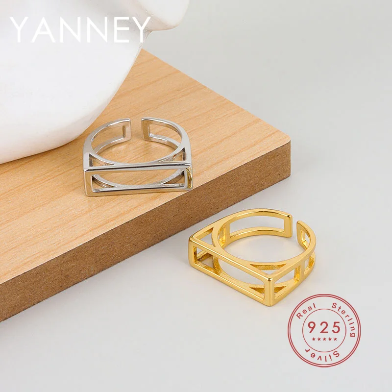 

YANNEY Silver Color Simple Square Hollow Open Ring Female Fashion Charm Party Jewelry Student Gift