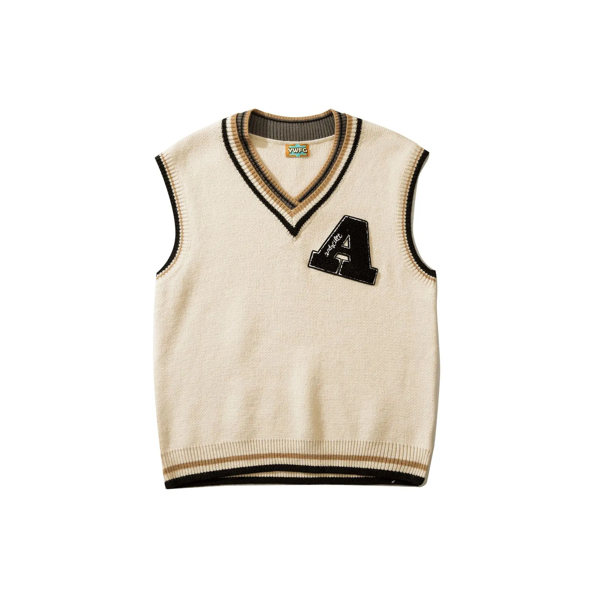 2022 New American V-neck vest sweater men's fashion brand autumn winter college couple sweater sleeveless vest sweater Black
