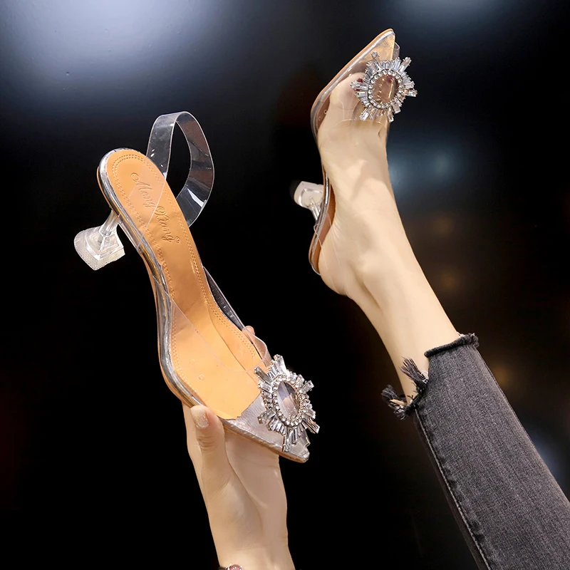 

Luxury Women Pumps Transparent High Heels Sexy Pointed Toe Slip-on Wedding Party Brand Fashion Shoes for Lady Thin Heels