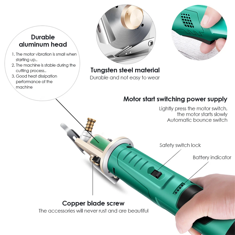 Electric Rotary Cutting Machine Cordless Cloth Scissors Rechargeable Shearing for Paper Carpet Leather