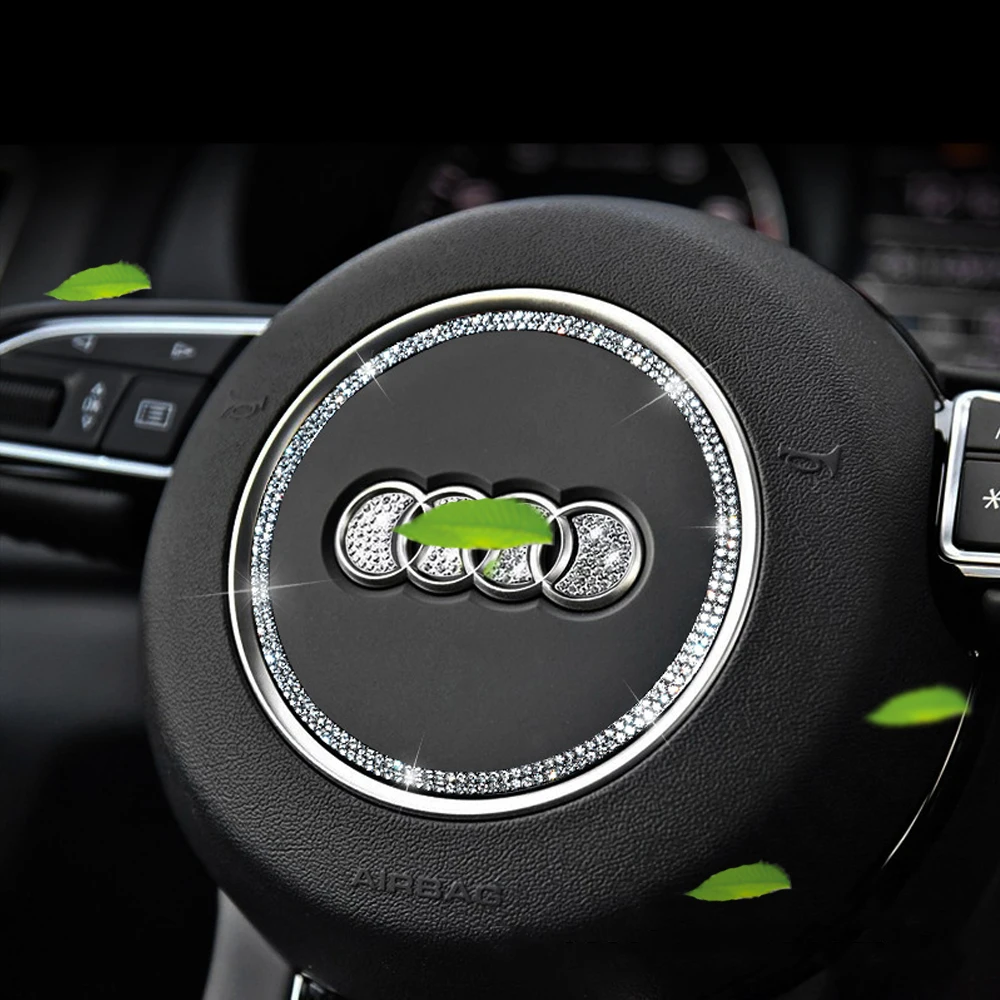 

Car Steering Wheel Emblem Interior 3D Rhinestone For Audi A4L A6L A3 A5 Q3 Q5 Q7 A7 A8 Drill Logo Diamond Decoration Stickers