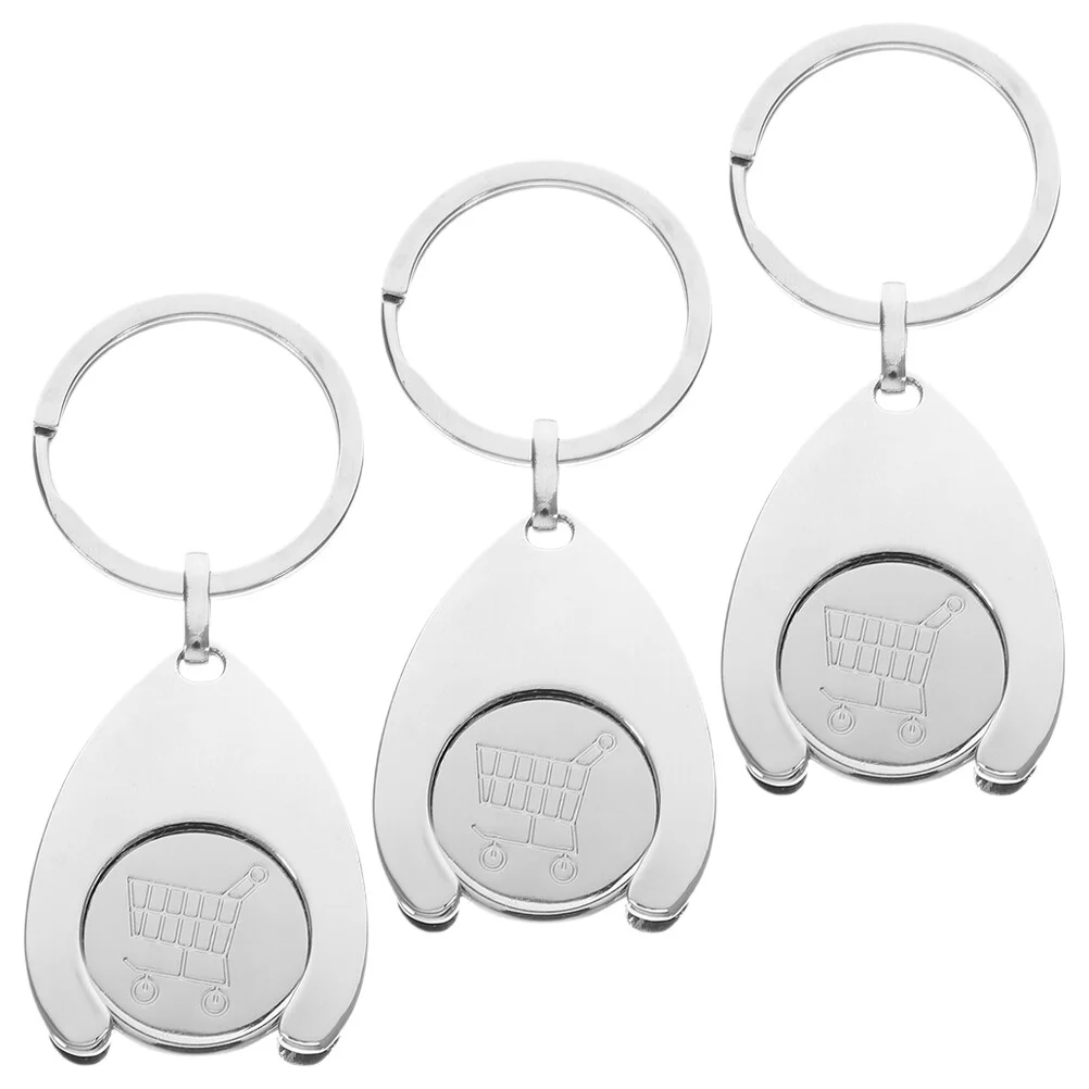 

3 Pcs Trolley Shopping Token Key Ring Portable Tokens Portable Hand Truck Coin Metal Supplies Chain