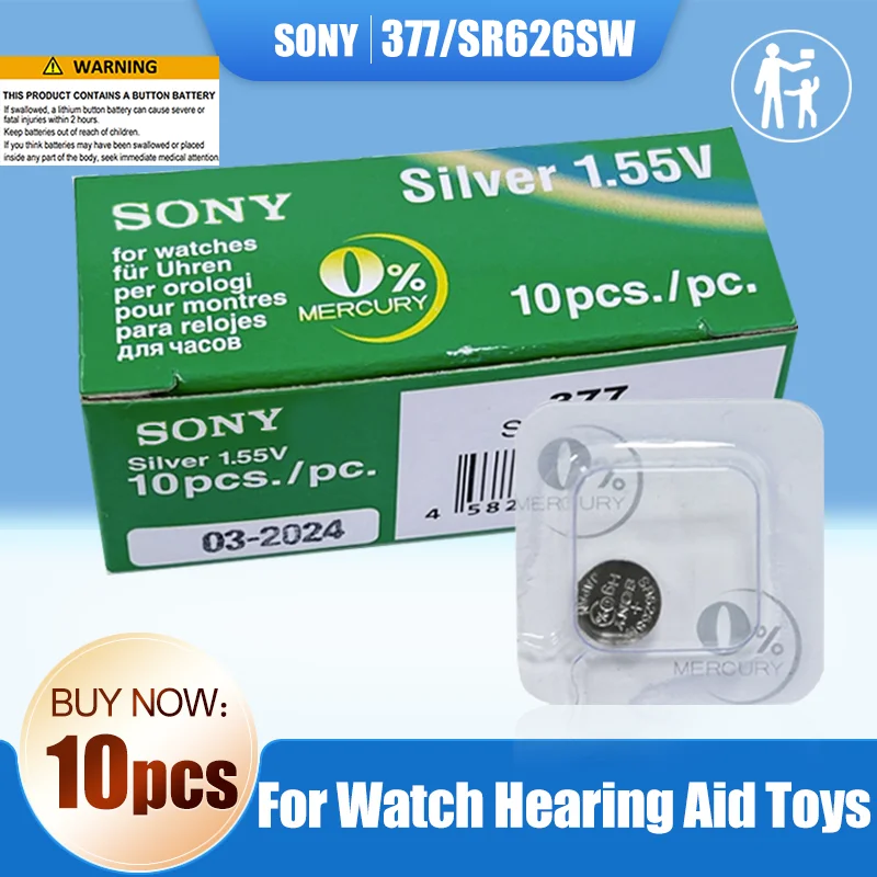 10 шт. оригинальный SONY 377 377A SR626SW AG4 SR626 LR66 LR626 AG 4 1 55 в оксид серебра батарея для часов