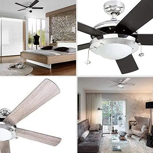 

52 Inch Modern LED Ceiling Fan with Light, Pull Chain, Dual Mounting Options, Dual Finish Blades, Reversible Motor - 80100-01 (C