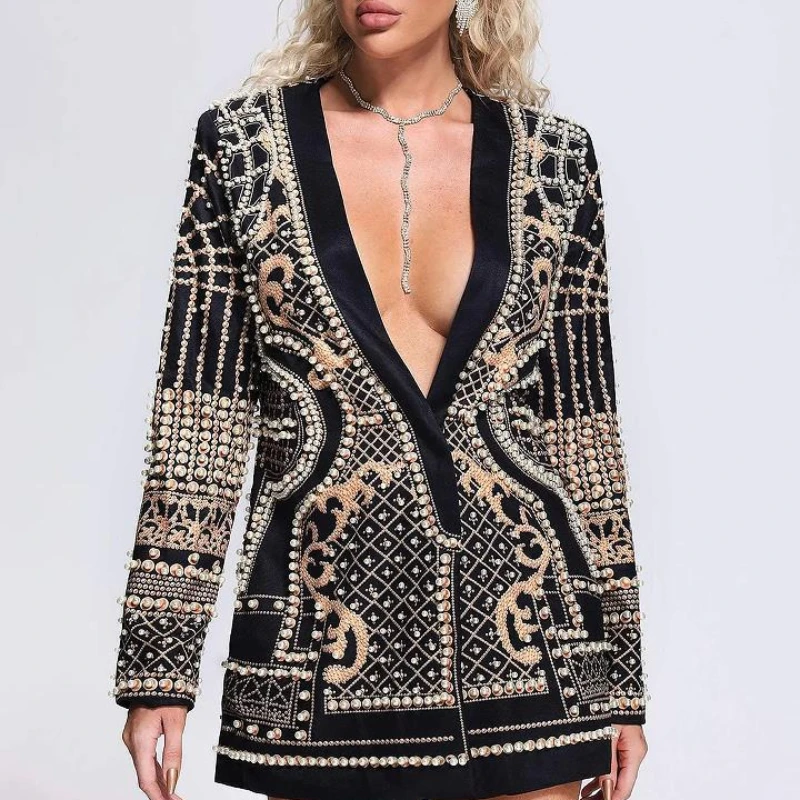 Женский блейзер во французском стиле элегантный пиджак с V-образным вырезом и