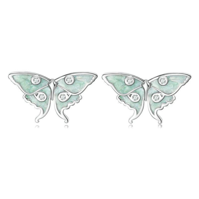 

2023 Hot Sale Fashion Sweet The Wizard Of Oz Butterfly Stud Earring Mint Green Enamel Insect Earrings for Women Birthday Gift