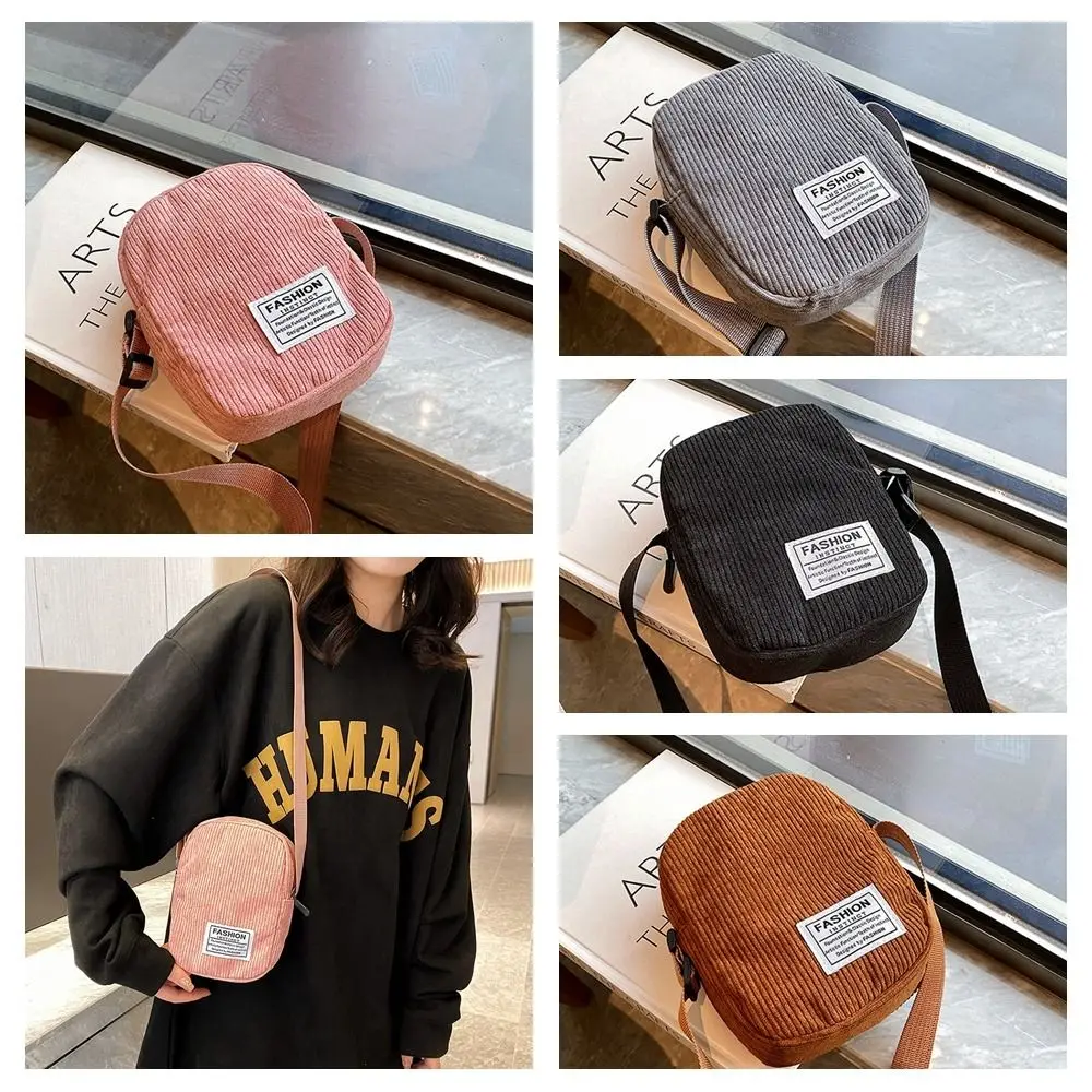 

Phone Bags Corduroy Crossbody Bag Cotton Cloth Korean Style Letter Shoulder Bags Shopping Purse Handbag Small Messenger Bag