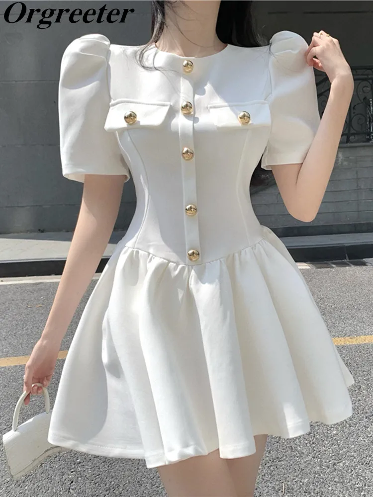 Женские Модные приталенные повседневные летние платья на пуговицах с пышными