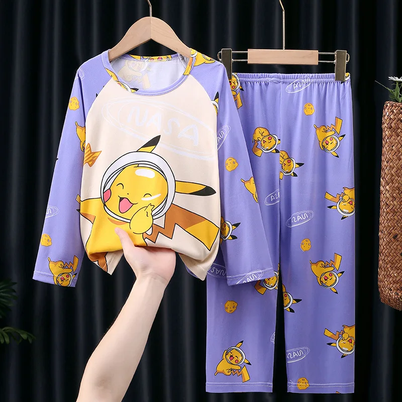 

Детская Пижама с милым покемоном из мультфильма для мальчиков и девочек, комплекты детской домашней одежды, дорожная повседневная одежда для сна, костюм на весну и сезоны