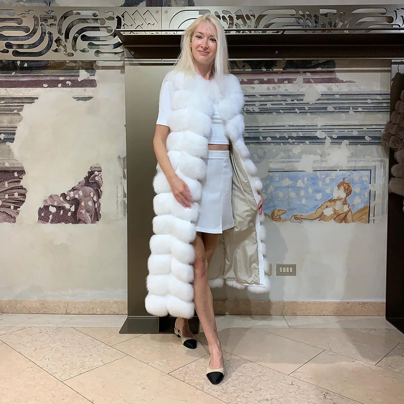 Natural Fox Fur Vest Women Streetwear Sleeveless O-neck Outertwear Lady Winter Thicken Tide Genuine Fox Real Fur Tank Top Female