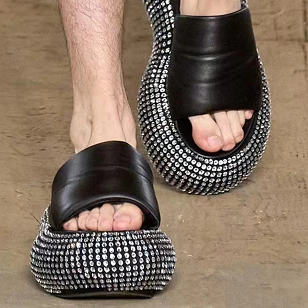 Women's Open Toe Thick Sole Slip On Women's Casual Shoes Crystal Platform Soft Slipper Shoes Outdoor Wear New Style Summer New