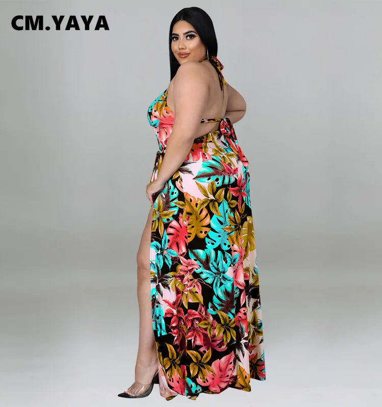 Женский Длинный шифоновый костюм CM.YAYA с цветочным принтом завязками и высоким