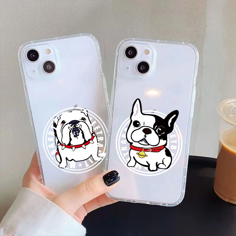 

Cartoon French Bulldog Clear Phone Case For iPhone 11 Pro Max 12 13 Pro Mini X XR XS Max 6 6S 7 8 Plus Se2 Full Protection Soft