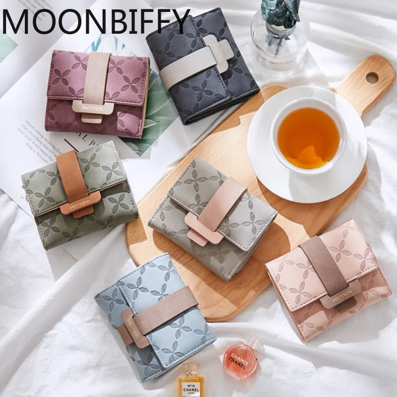 

Brand 2022 Designer Flower Short Wallet Women PU Leather Female Wallets Purse Handbag Fashion Trifold Clutches Wallets for Women
