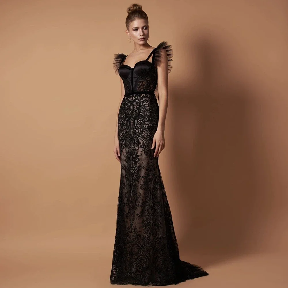

Dream Evening Dress 2023 Elegant Black Mermaid Sleeveless Prom Gowns Sweetheart Lace Decal Evening Dresses Vestido De Noche