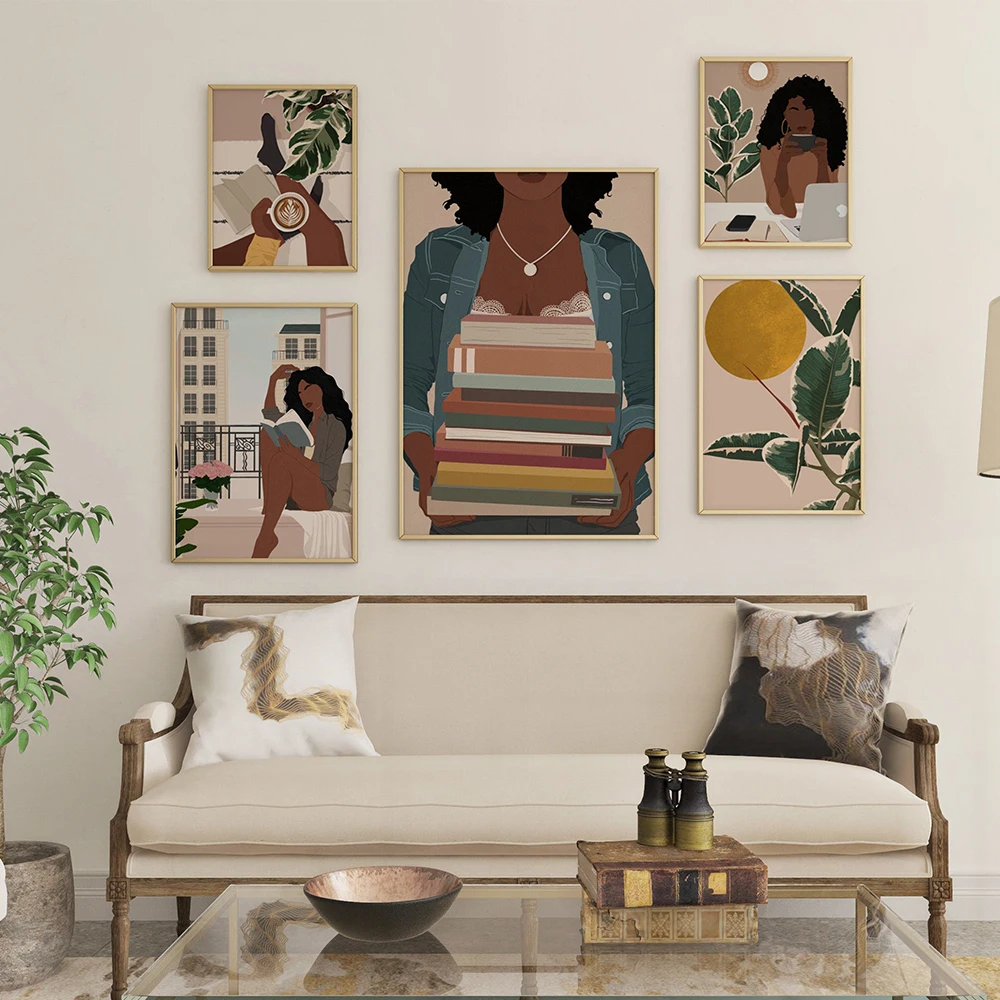 

Book Lover Girl Abstract Black Woman African Art Canvas Painting Nordic Posters And Prints Wall Pictures For Living Room Decor