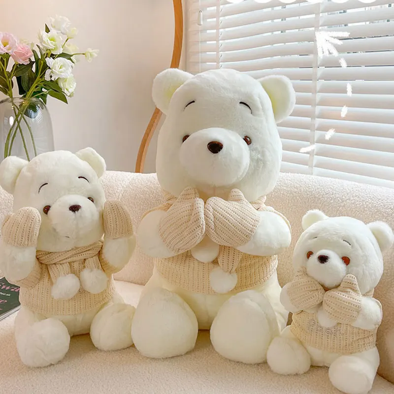 

Disney Winnie The Pooh Plush Dolls Kawaii Winter Dress Sweater Cute Anime Doll Soft Plushie Stuffed Toys Cartoon Children Gifts