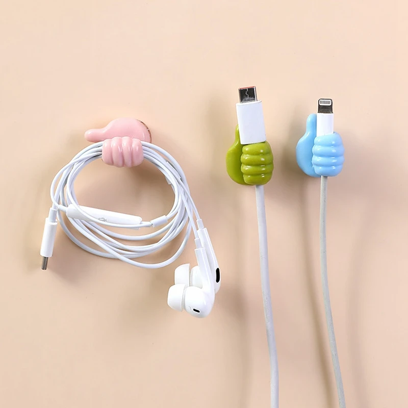

10pcs Mini Thumb Shape Hook Bathroom Kitchen Free Punching Multi-function Data Cable Holder Keychain Toothbrush Sticky Hook