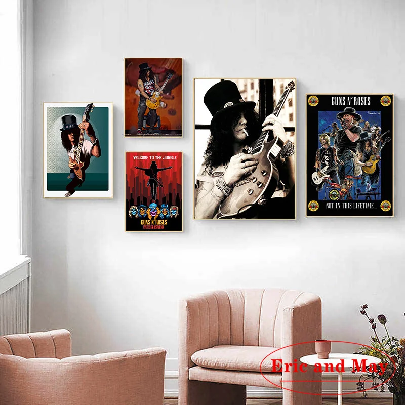 

Постеры и принты Guns Roses Rock Music, настенные художественные картины на холсте, Новый Винтажный стиль, украшение для гостиной