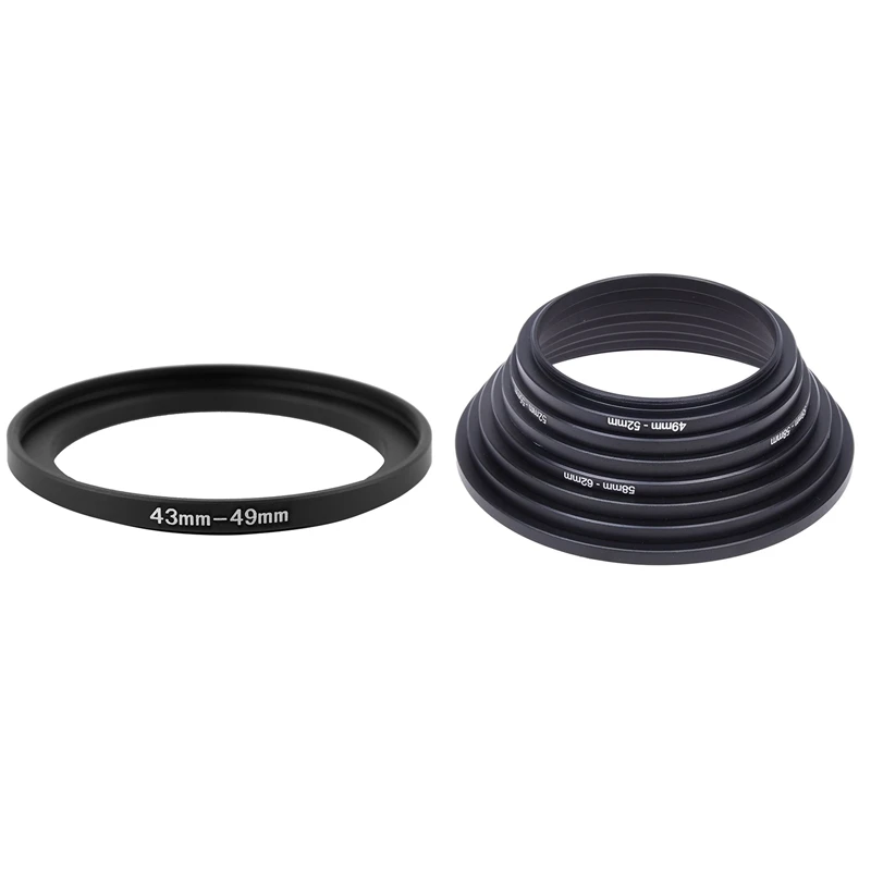 

43Mm To 49Mm Metal Step Up Filter Ring Adapter With 49Mm 52Mm 55Mm 58Mm 62Mm 67Mm 72Mm 77Mm Metal Adapter Mount Set