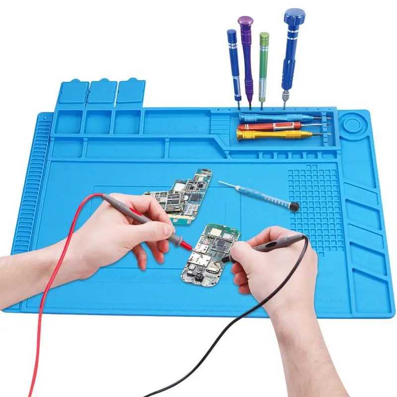

Heat Resistant Solder Pad Anti Static Electronic Repair Work Mat 45*30CM Large Silicone Pad With Scale Ruler For Watch Repair