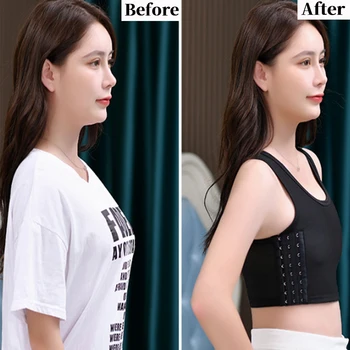 Women Breathable Chest Breast Binder Side Buckle Short Vest Tops Chest Binder Underwear Tank Tops Wireless Chest Wrap Bandage 1