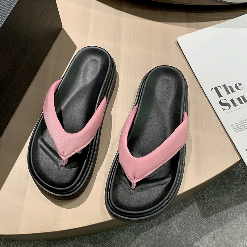

2023 Summer New Women's Flip-flops Round Head Open Toe Sexy Simple Solid Color Thick Soled Fashionable Comfortable Flat Shoes