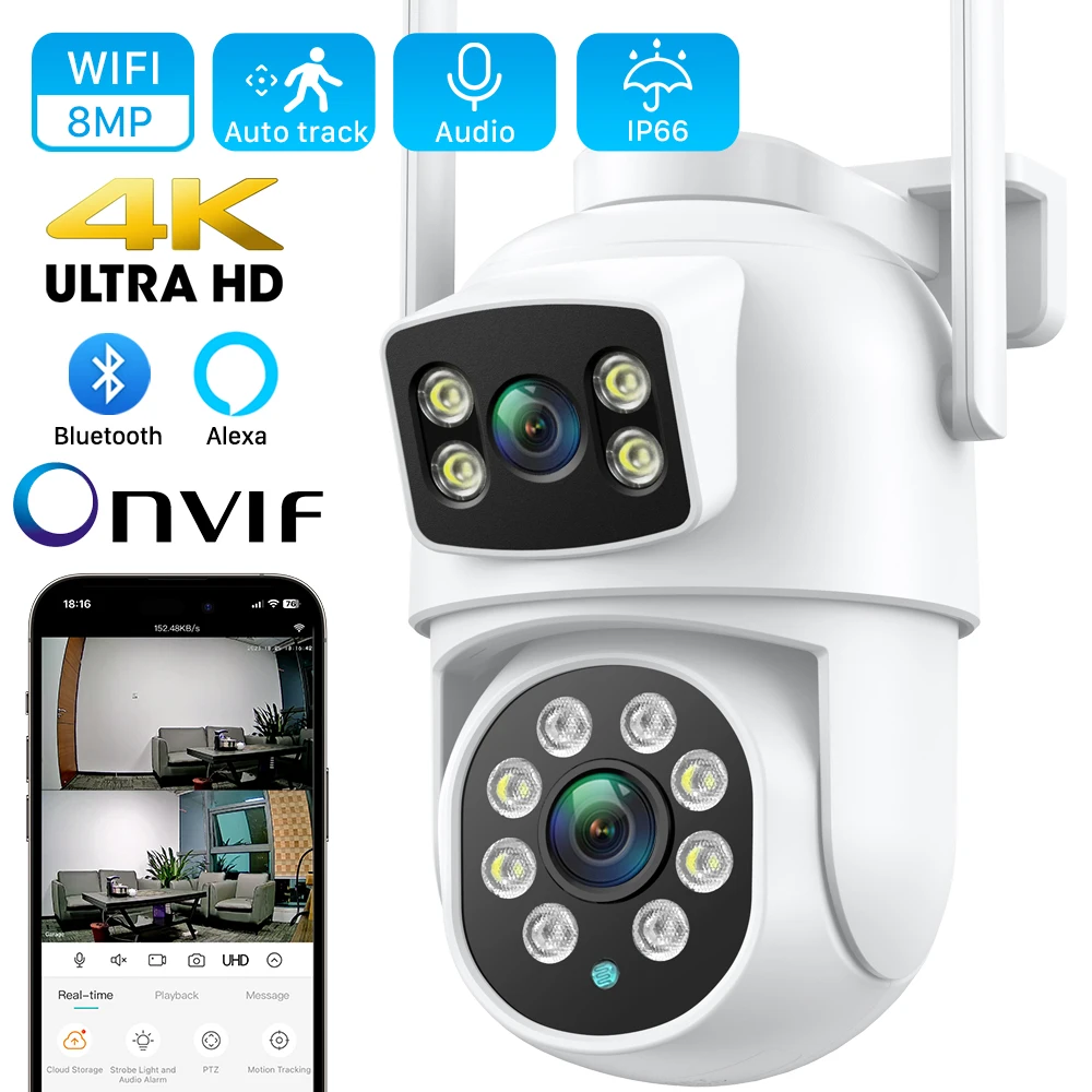 Камера блюдения 4K 8 Мп HD Wi-Fi PTZ видеокамера 4 МП ии автонавигация IP P2P iCSee