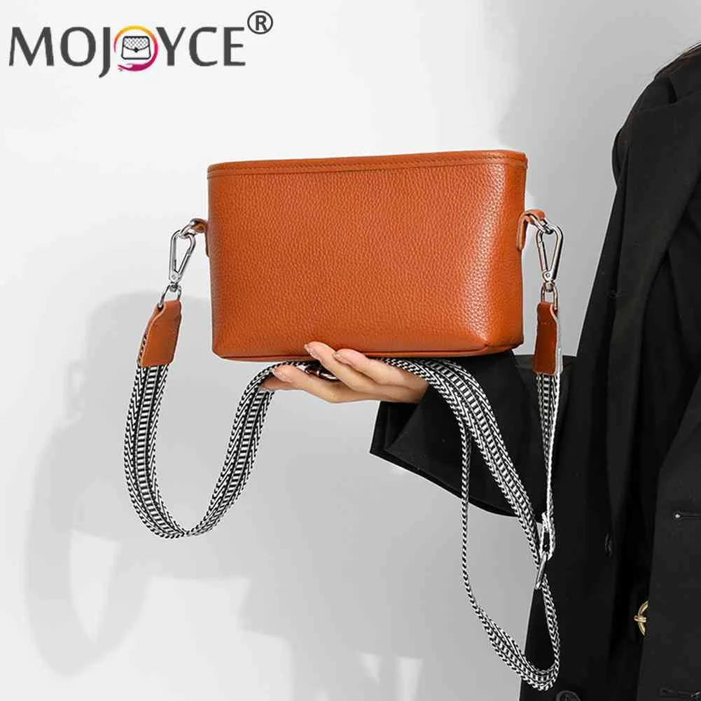 

Женская сумка-мессенджер из воловьей кожи первого слоя, женская сумка-тоут с широким тканевым ремешком, мягкая однотонная Повседневная Пор...