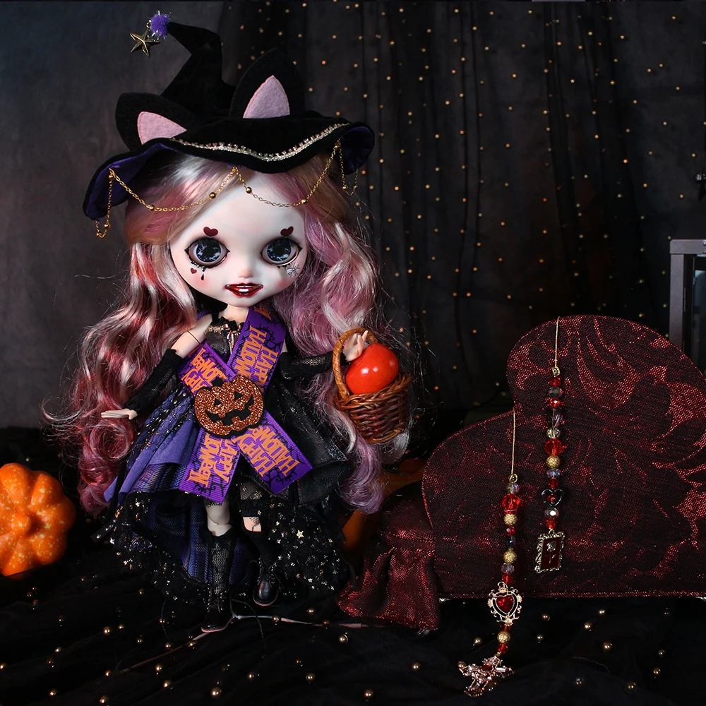 

ICY DBS Blyth 1/6 doll 30cm white skin smiley face frosted face hand painted makeup halloween theme bjd doll full set SD