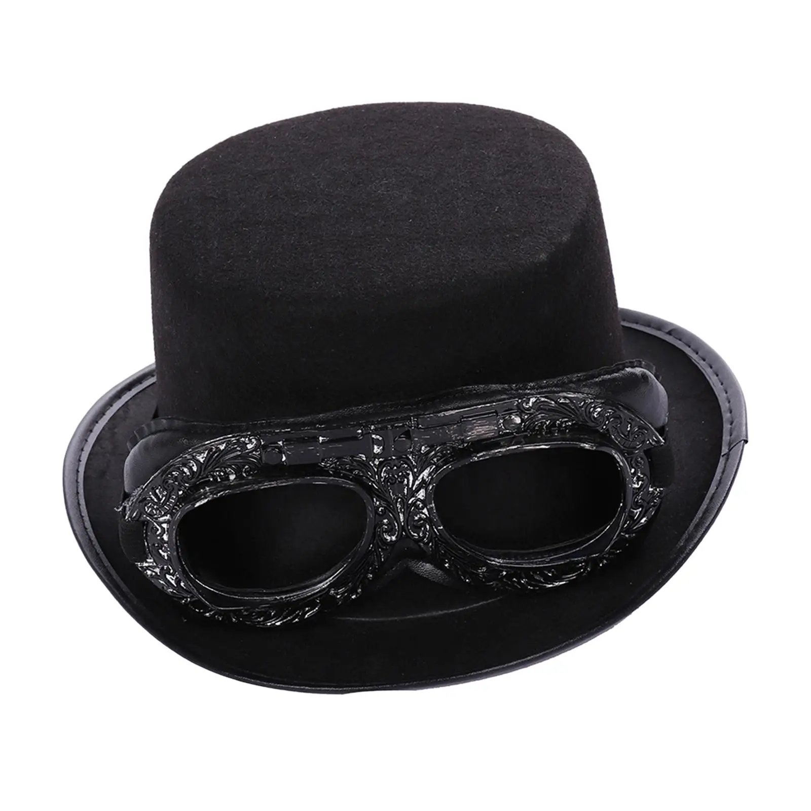 

Роскошная черная шляпа-топ в стиле стимпанк с очками, классический костюм в стиле панк, головной убор для косплея, аксессуар для костюма для ...