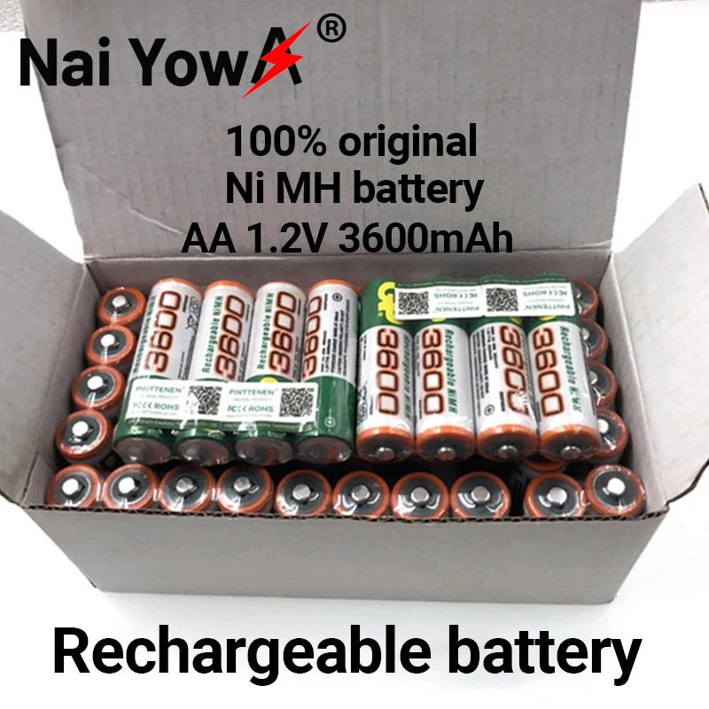 

20 шт., перезаряжаемые батарейки AA 100% AA Ni-MH 3600 в 1,2 мАч