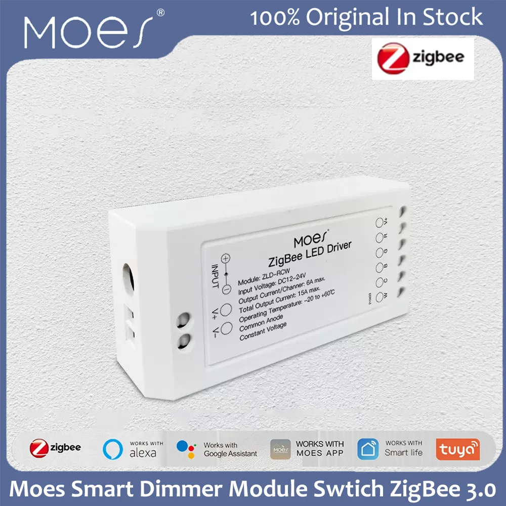 Фото Умный модуль диммера Moes ZigBee 3.0 для светодиодных лент с регулировкой яркости и цветовой температуры, совместимый с Tuya APP, Alexa, Google Home №1