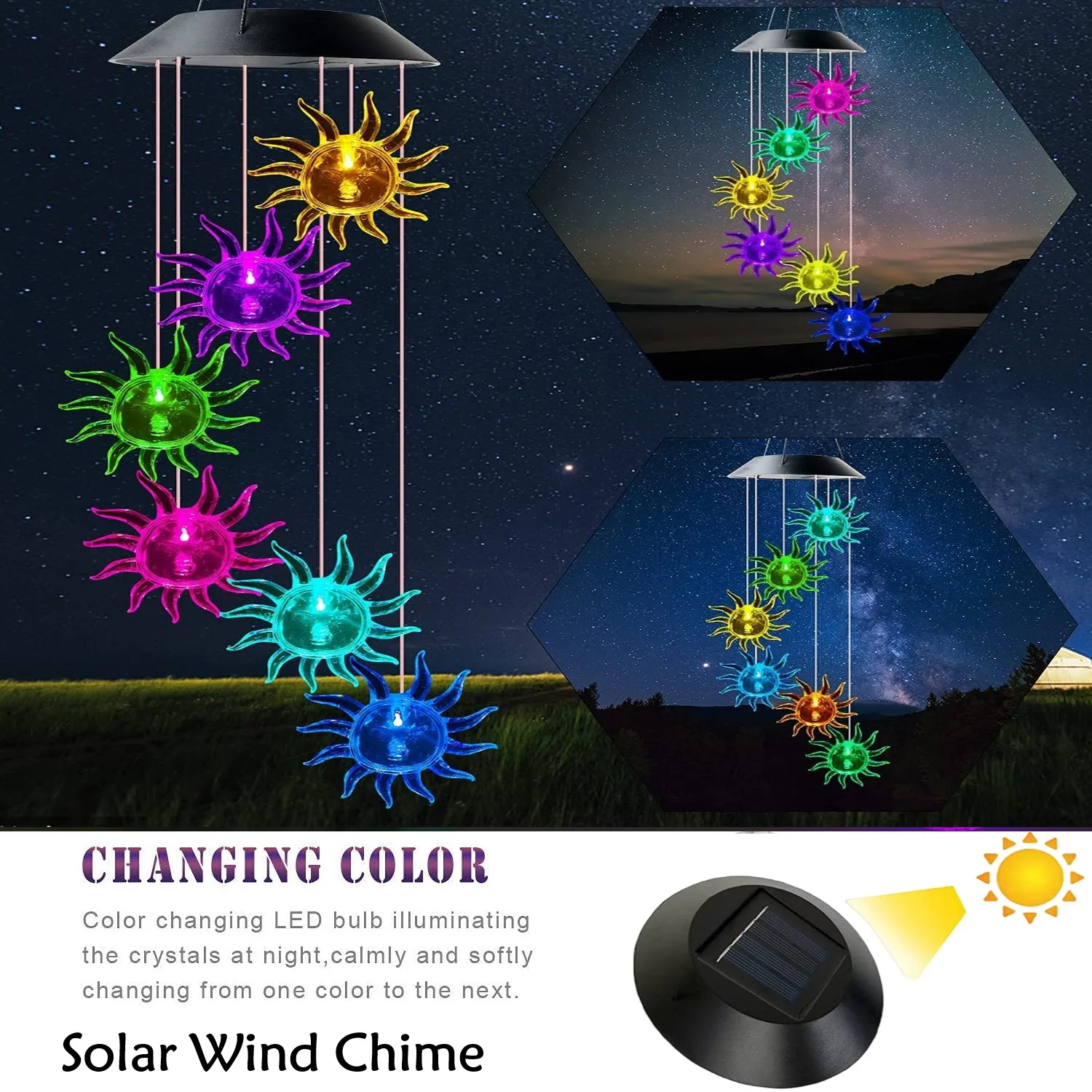 Wind Chime Solar Sunflower Wind Chimes Outdoor Indoor Color Changing Light S Hook For Patio Yard Garden Bedroom Decor