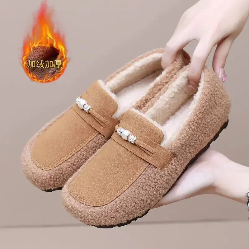 Хлопковая обувь женская зимняя новая плюшевая теплая модная удобная без