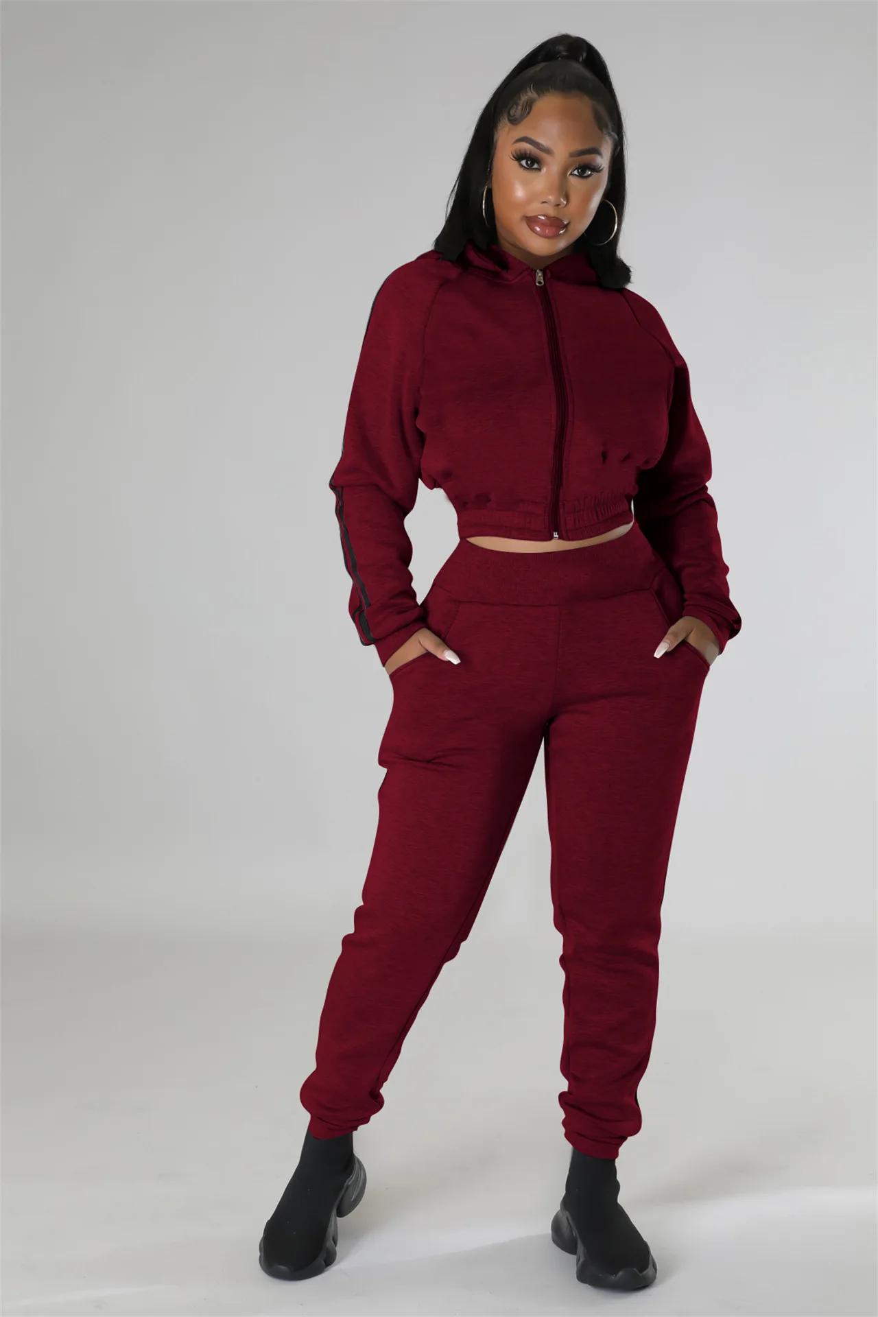 

Chocomist Two-pieces Sporty Solid Hooded Women Pants Set