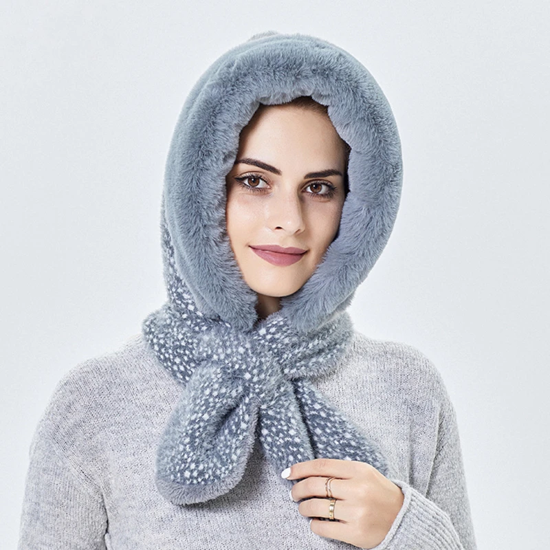 

Women Earflap Ski Caps Plus Velvet Thicken Pullover Hats Winter Solid Color Bow Scarf Hat Set Women's Outdoor Warm Windproof