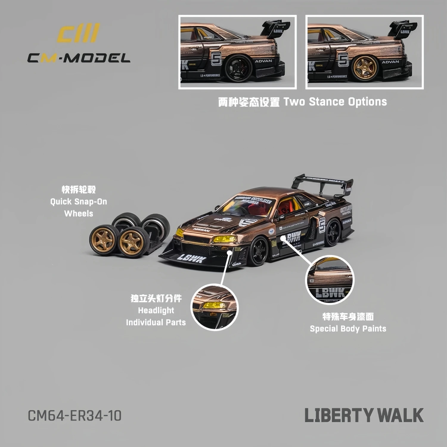 Фото В наличии: Коллекционная масштабная модель автомобиля CM Model 1/64 Liberty Walk ER34 Bryanlivery №2