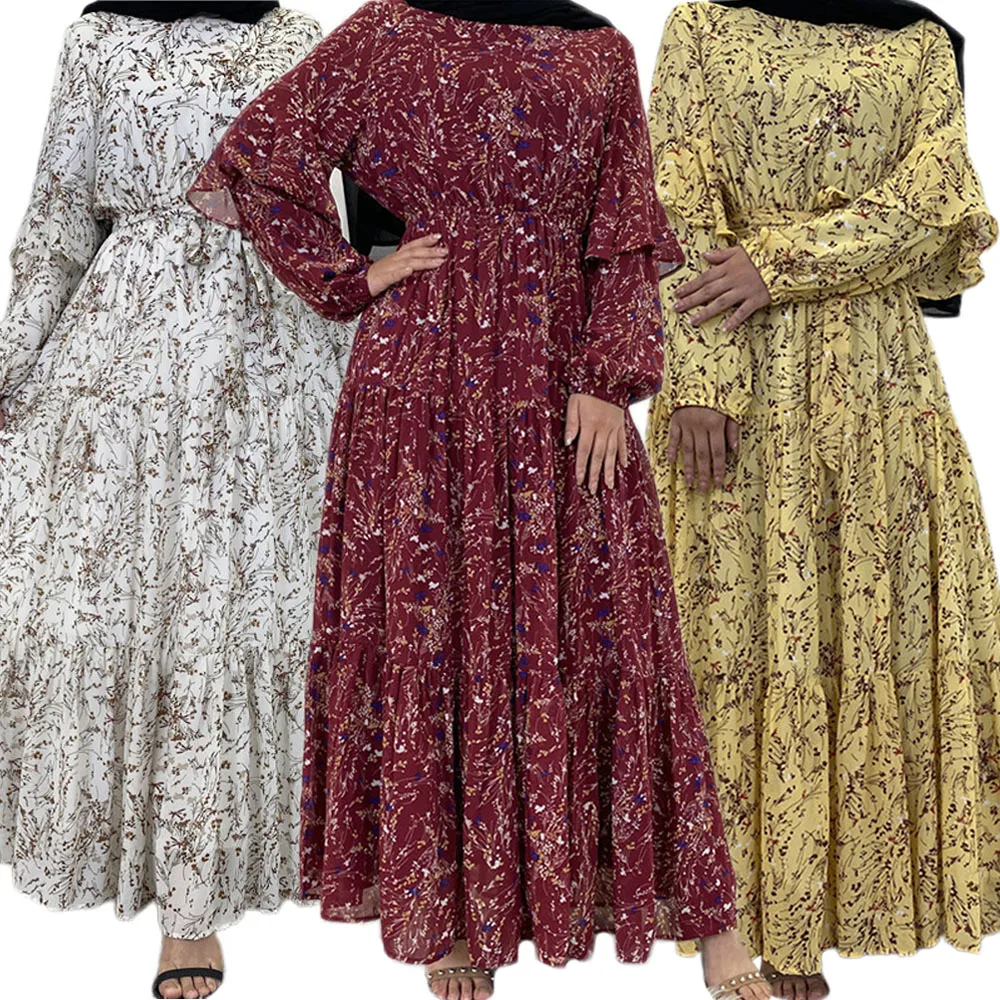 Женское шифоновое платье с цветочным принтом, Длинное свободное платье в мусульманском стиле, мусульманская абайя, Мубарак, весна-лето 2022