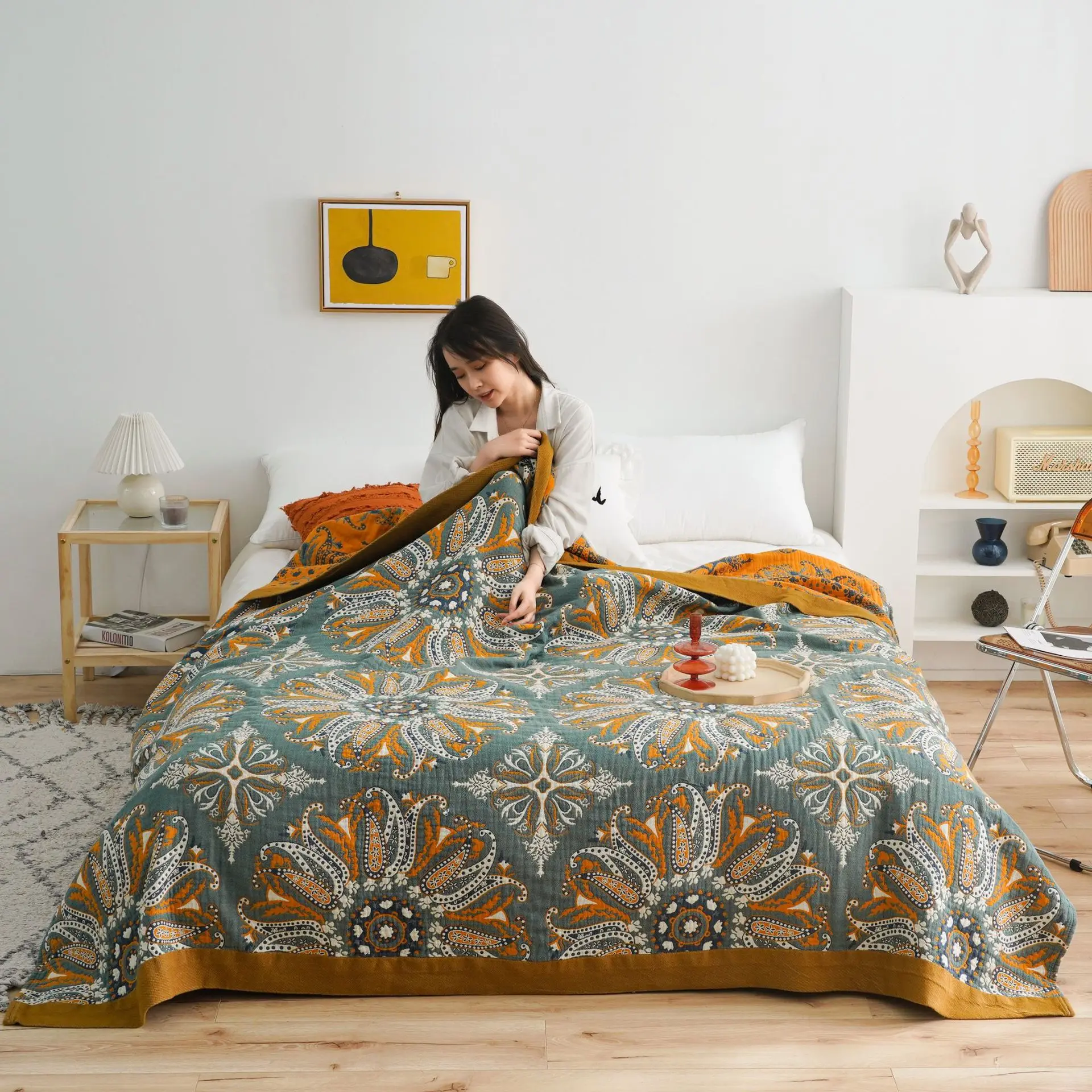 

Towel Quilt Adult 5-Layer Muslin Gauze Leisure Bed Cover Throw Blanket Office Summer Double Nap Air Conditioner Quilt Bedspread