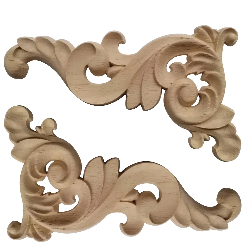 

Wood Wooden Onlays Appliques Furniture Carved Applique Onlay Decal Flower Decorative Cabinets Carving Unpainted Ornaments Slice