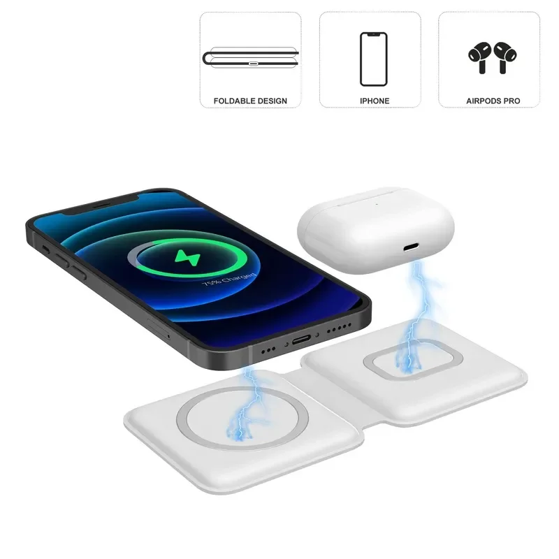 

In 1 Magnetic Wireless 15W Fast Charging Dock for Iphone 13 11 Pro Max 12Mini XR XS Airpods 2/Pro Foldble Design Portable Safe