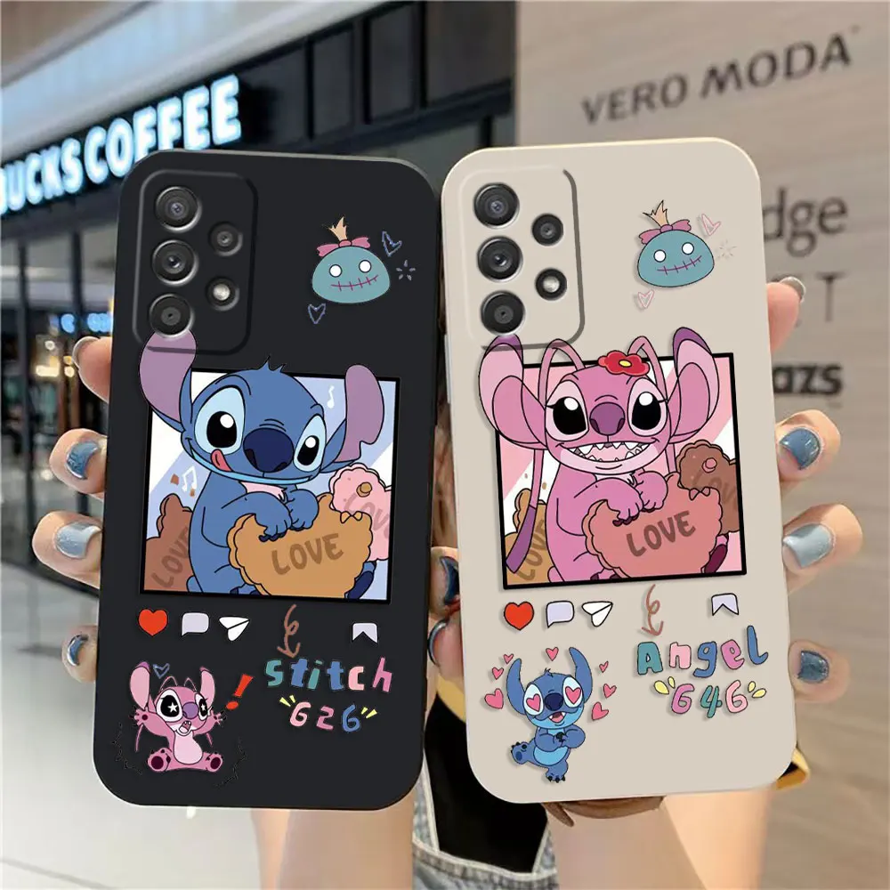 

Case For Samsung Galaxy A91 A73 A72 A71 A53 A52 A51 A42 A33 AO3S 4G 5G Simple Liquid silicone Case Cartoon Lilo & Stitch Angel