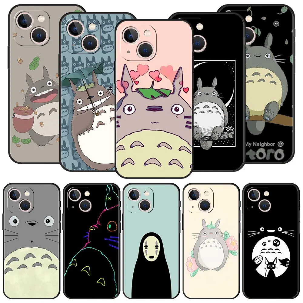 

Cute My Neighbor Totoro Anime Phone Case For Apple iPhone 11 14 Pro MAX 12 13 Mini 7 8 Plus X XR XS MAX SE Silicone Black Cover