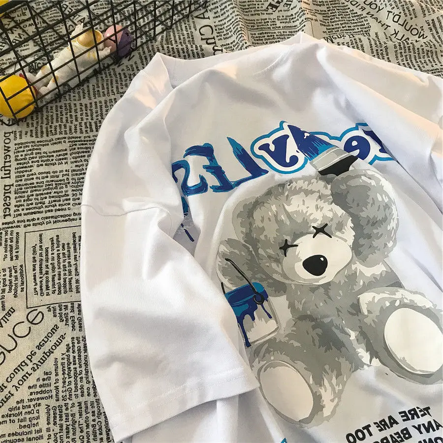 

Kawaii The bear Print Women T-shirt Short Sleeve Y2k Tops Female Oversized Tee Shirt Vintage Funny Sweatshirts Goth Clothes