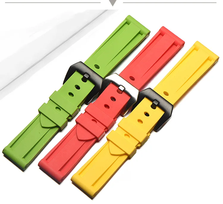 Sports Pure color Diver Rubber Silicone Watch Strap PVD Tang Buckle Suitable for Panerai PAM Watch 24mm Waterproof Watch Band enlarge