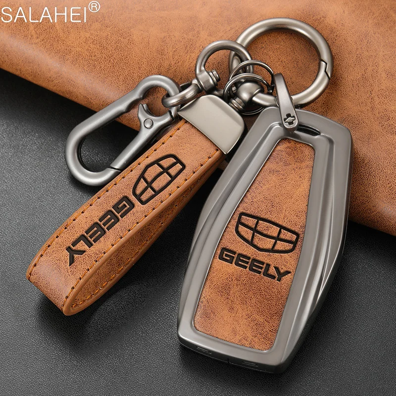 

Car Leather Zinc Alloy Remote Key Case Cover For Geely Atlas Boyue NL3 EX7 EmgrandX7 EmgrarandX7 SUV GT GC9 Borui EC Accessories