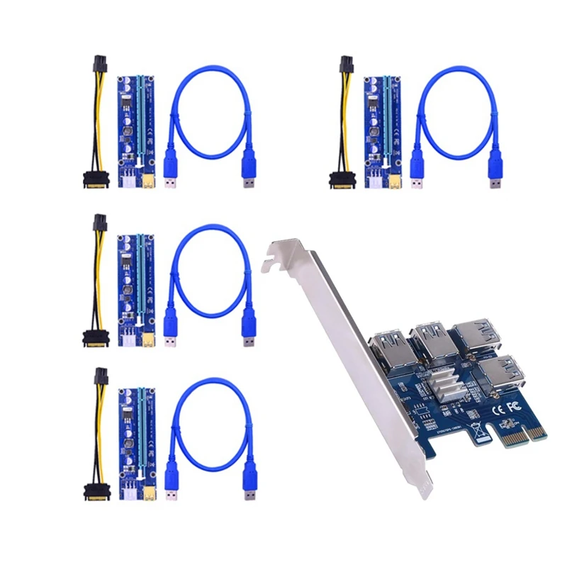 

PCIE 1X к 4 Pci-Express адаптер + переходник VER009S карта расширения USB3.0 к PCI-E 1X к 16X видеокарта Удлинительный кабель