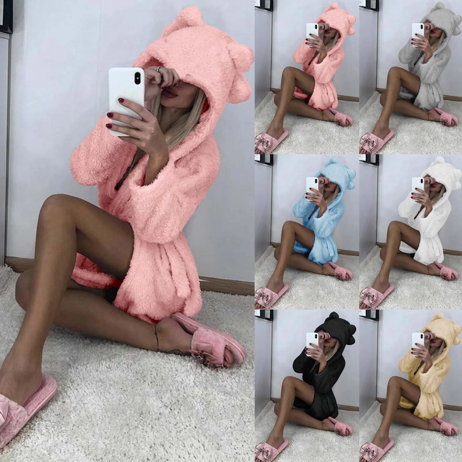 Зимняя женская Милая теплая Пижама плюшевый бандажный халат мягкая удобная